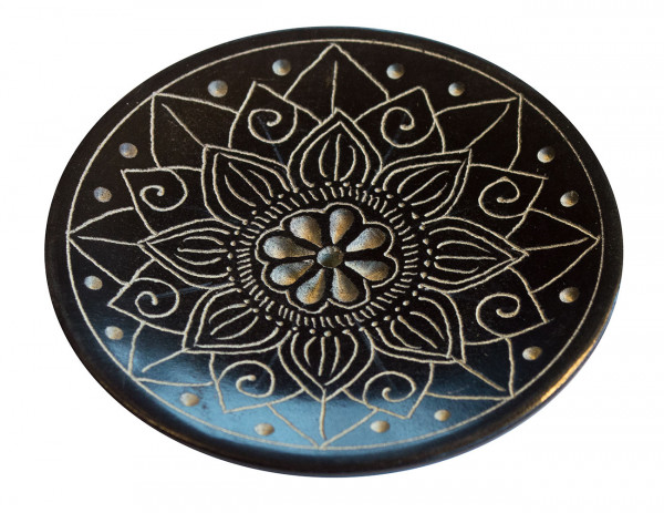Räucherstäbchenhalter "Mandala" Black Stone graviert, schwarz 8cm