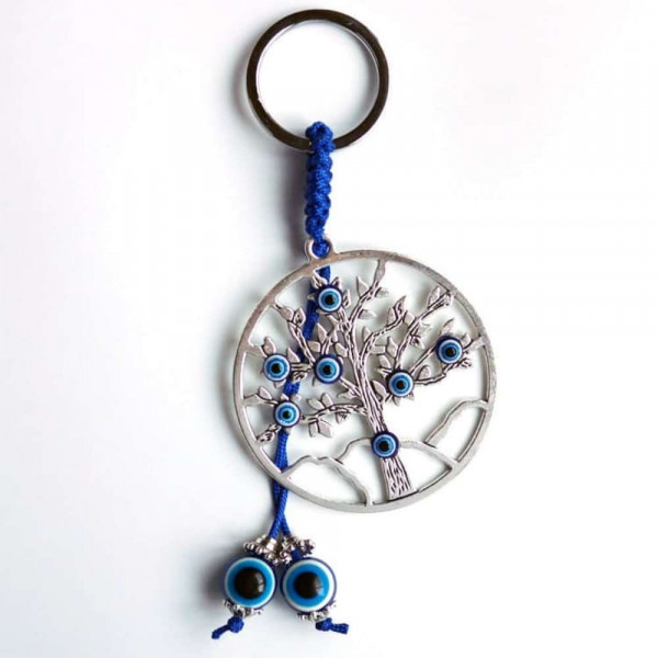 Schlüsselanhänger "Baum des Lebens / Nazar" Metall- und Glas Anhänger 6x12cm