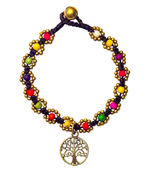 Armband Flower mit Baum des Lebens bunt, Messing Perlen, 20cm