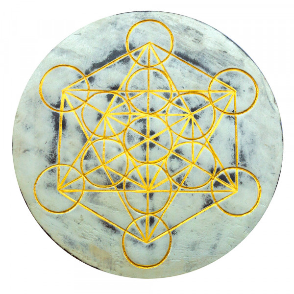 Wandornament "Metatron" MDF whitewashed/gold bemalt, 20cm