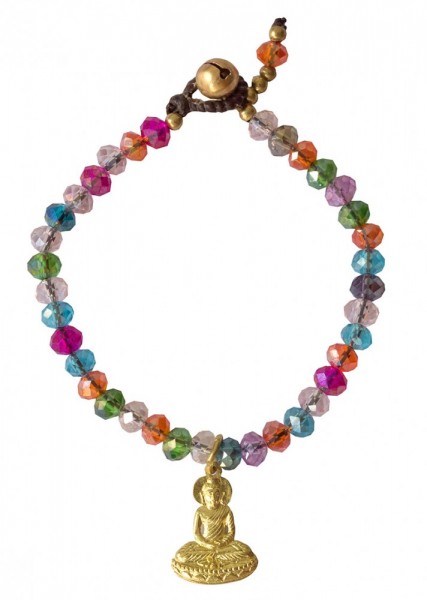 Armkettchen Buddha mit 33 Glasperlen, crystal bunt 18cm