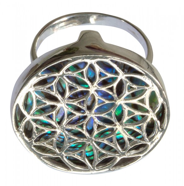 Ring Paua Blume des Lebens Silber 925 2,5cm