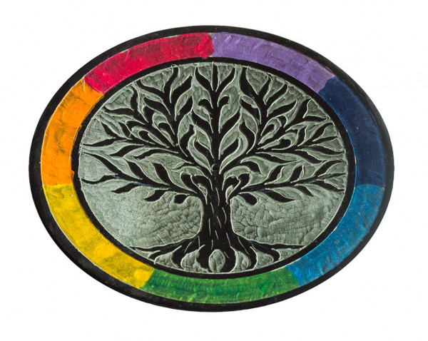 Räucherstäbchenhalter "Baum des Lebens rainbow" Speckstein rund 10cm