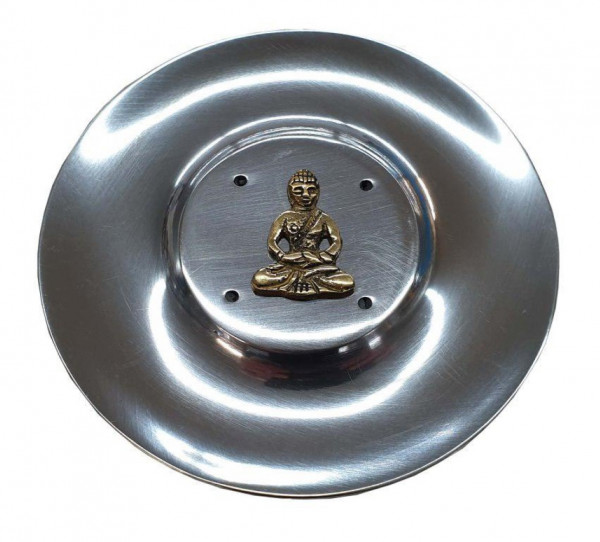 Räucherstäbchenhalter "Buddha" Messingrelief auf Metall rund 10cm