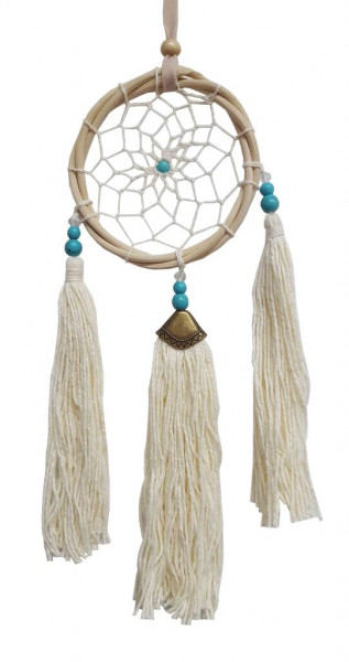 Traumfänger Rattan 8cm mit Howlith Perlen und weißen Quasten, 8x30cm