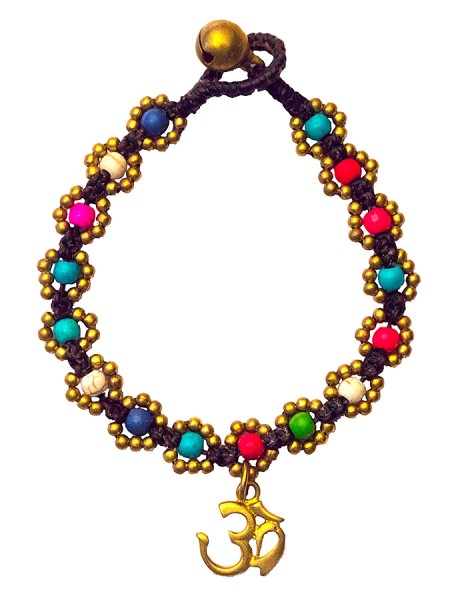Armband Flower mit Om bunt, Messing Perlen, 20cm