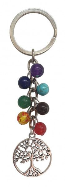Schlüsselanhänger "Lebensbaum" Chakra Edelsteine mit Metall Anhänger, 10cm
