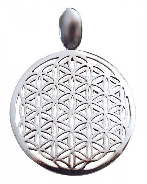 Anhänger Blume des Lebens gross 3,6cm Messing-versilbert