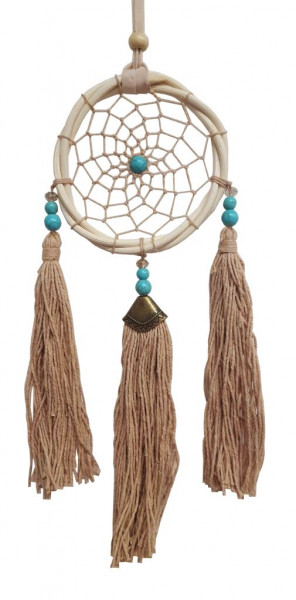 Traumfänger Rattan 8cm mit Howlith Perlen und braunen Quasten, 8x30cm