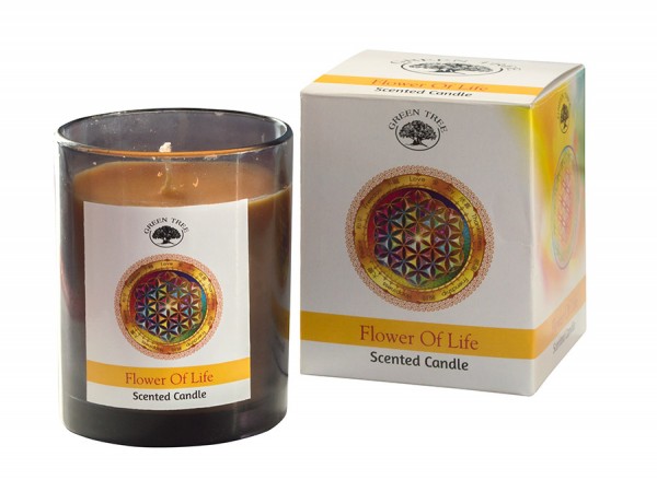 Green Tree Aromakerze Blume des Lebens im Glas, Brenndauer 40-45h, 9,5cm