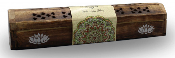 Räucherstäbchenhalter India Truhe "Lotus" Holz 30x6cm
