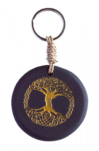 Schlüsselanhänger "Baum des Lebens" Stein schwarz/gold 9cm