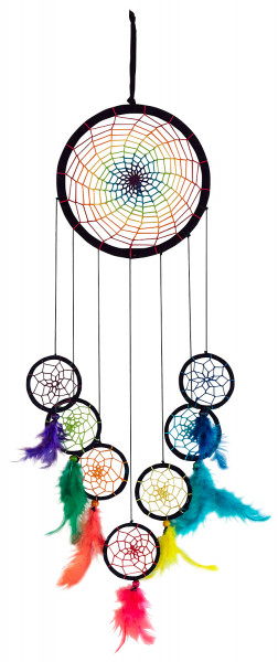 Traumfänger Mobile "7 Chakras" Leder 16cm schwarz mit 7TF 6cm, 16x60cm