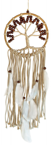 Traumfänger "Tree of Life" Rattan/Baumwolle braun 16cm mit Holzperlen, 16x50cm