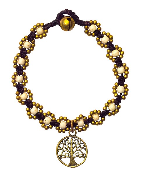 Armband Flower mit Baum des Lebens weiß, Messing Perlen, 20cm