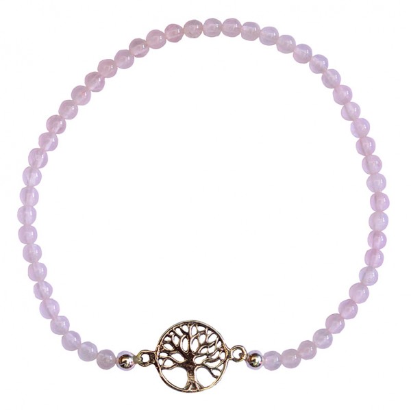 Armband Baum des Lebens 1,2cm Silber 925 mit Rosenquarz Perlen 6cm elastisch