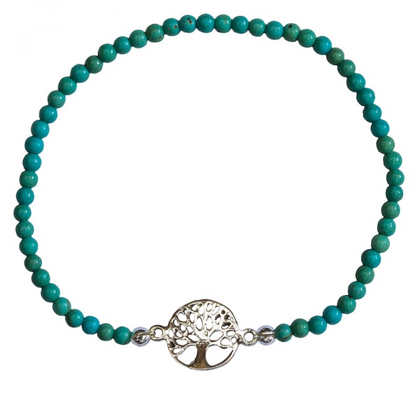 Armband Baum des Lebens 1,2cm Silber 925 mit Türkis Perlen 6cm elastisch