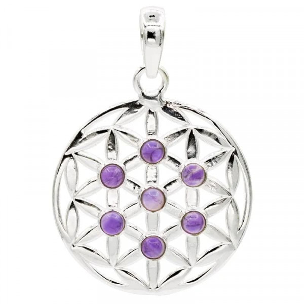 Blume des Lebens Anhänger Sterlingsilber mit Amethyst