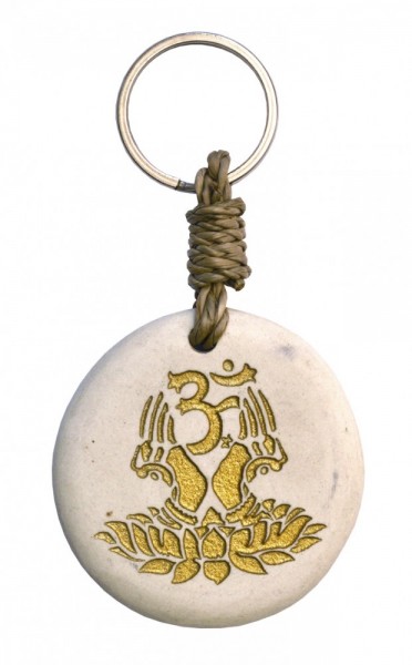 Schlüsselanhänger Om Lotus Stein weiss/gold 9cm