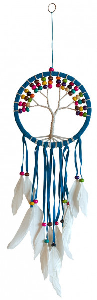 Traumfänger "Tree of Life" Leder türkis 16cm mit farbigen Holzperlen, 16x50cm\n
