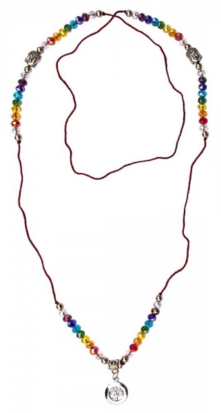 Buddha Mala Om Rainbow Kristallglasperlen/Messing versilbert 48cm