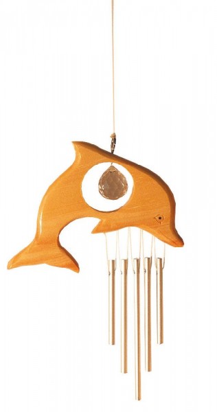 Kristallobjekt Delphin mit Klangspiel 20cm Holz mit 20mm Kristallkugel