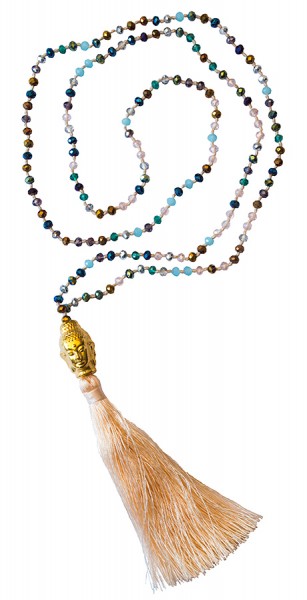 Buddha Mala rosa mit 108 Glasperlen 58cm