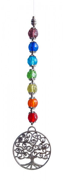 Suncatcher "Baum des Lebens" Metal 4cm mit 7 bunten Glasperlen 60cm