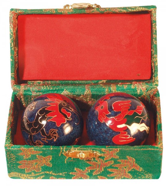 Qi Gong Kugel emailliert Drache grün 35mm