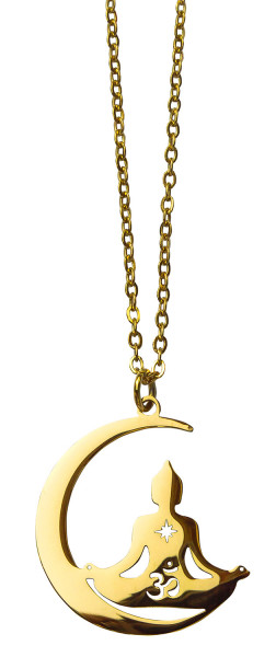 Halskette "Buddha Moon" Edelstahl vergoldet 3cm mit 50cm Edelstahlkette