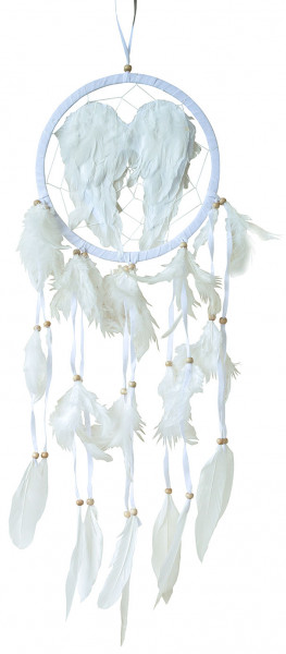 Traumfänger "Angel Wings" Leder weiß mit weissen Engelsfedern, 20x60cm