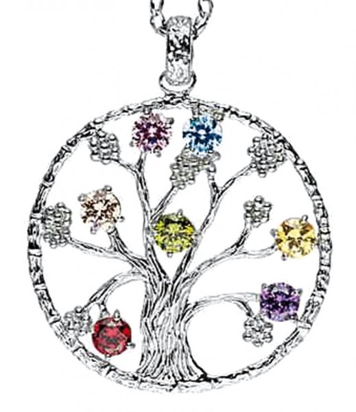 Anhänger Baum des Lebens mit 7 Zirkonia Silber 925 4,8g 3cm