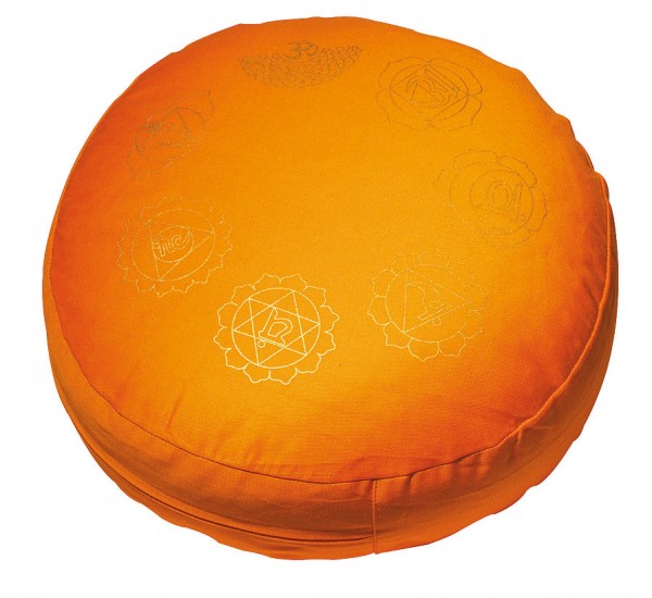 Meditationskissen 7 Chakren orange rund 35x15cm mit inlet 100% Baumwolle mit Dinkelspelzfüllung