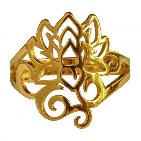 Ring "Om Lotus" (Ø2,5cm) Edelstahl vergoldet offen verstellbar
