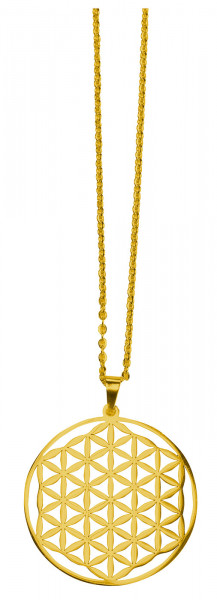 Halskette "Blume des Lebens" Edelstahl vergoldet 3cm mit 50cm Edelstahlkette