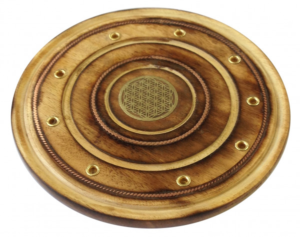 Räucherstäbchenhalter "Blume des Lebens" Holz rund 10cm