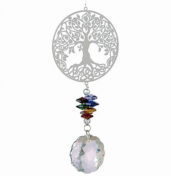 Crystal Sundrop "Baum des Lebens" (9cm) Edelstahl, Glas 20cm, mit Aufhängedraht (ca. 46cm)
