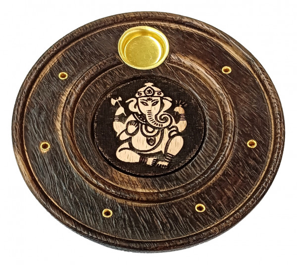 Räucherstäbchenhalter "Ganesha" Holz rund 10cm