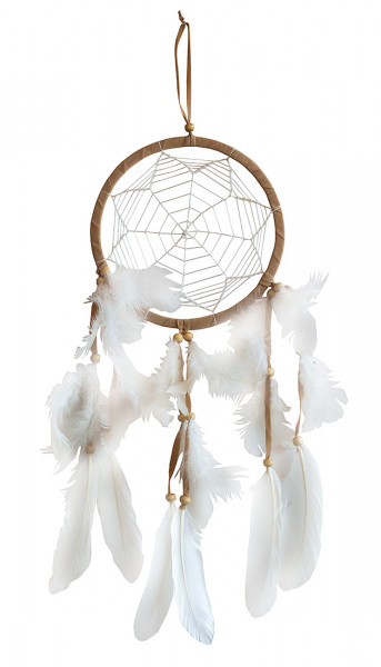 Traumfänger "Star Web" Leder braun mit weissem Netz, 16x55cm
