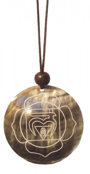 Muschelschmuck mit Gravur Muladhara Chakra 4cm