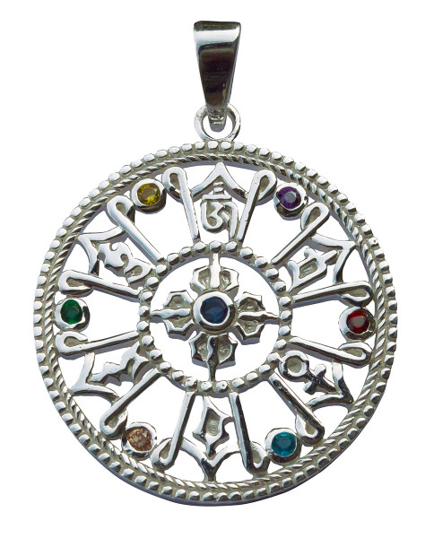 Anhänger "Om Mani Padme Hum mit 7 Zirkonia" Silber 925 3cm, 6,4g.