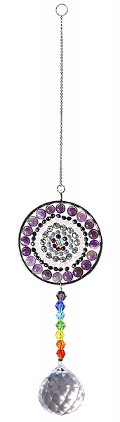 Suncatcher "Mandala" lila mit Glasperlen und 30mm Kristallkugel, 5x36cm