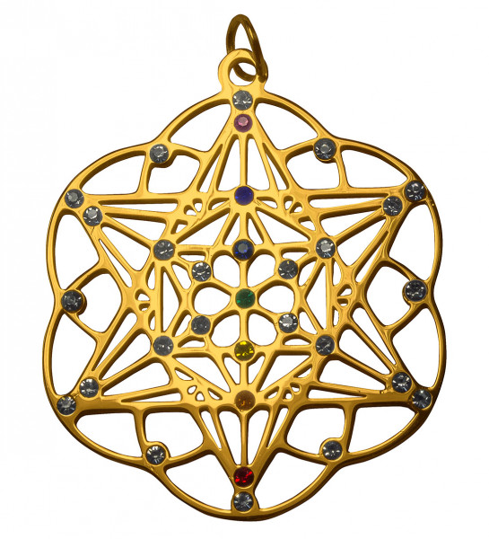 Anhänger "Tetrastern" mit 31 Zirkonia aus Edelstahl vergoldet, 3cm