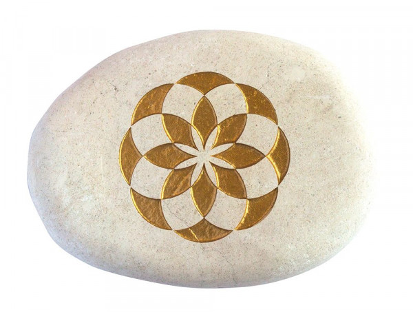 Flußstein "Torus Saat des Lebens" weiß/gold 9cm