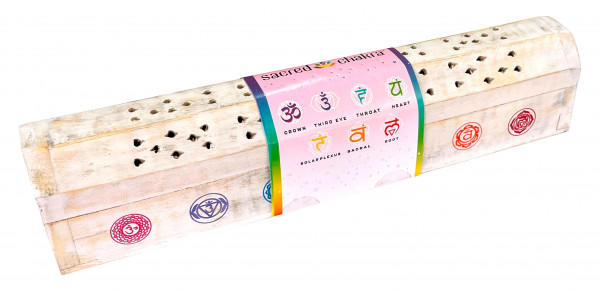 Räucherstäbchenhalter India Truhe "7 Chakren" Holz weiß 30x6cm