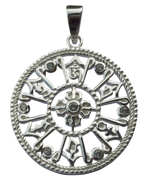 Anhänger "Om Mani Padme Hum mit 7 Zirkonia" Silber 925 3cm, 6,4g.