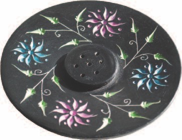 Räucherstäbchenhalter Blume Black Stone bemalt 10cm
