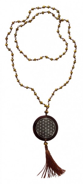 Mala Flower of Life Glasperlen goldfarben mit gelaserter Muschelscheibe