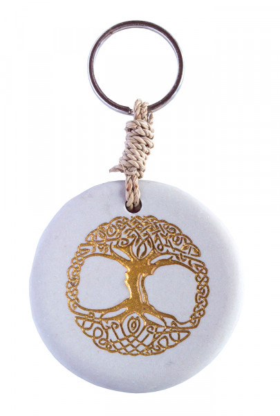 Schlüsselanhänger "Baum des Lebens" Stein weiss/gold 9cm