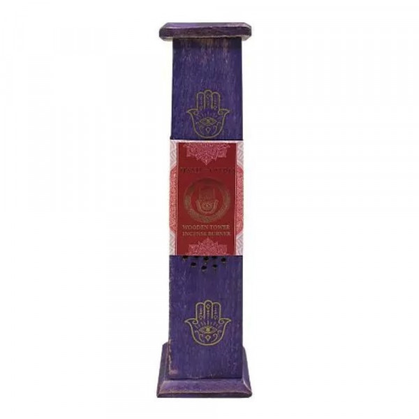 Räucherstäbchenhalter Turm "Hand of Fatima" Holz violett 30x8cm